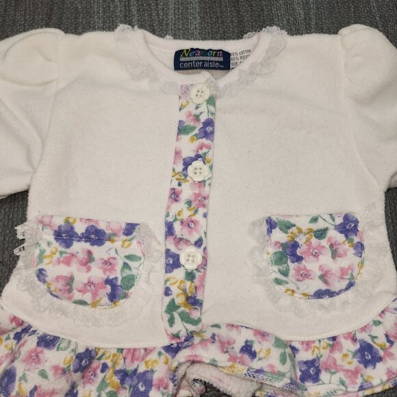 Vintage Baby Girls Newborn Center Aisle Sweatshirt Top White Floral Ruffle 0-6 M - Picture 3 of 4